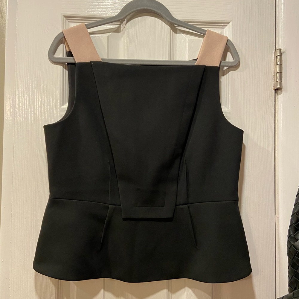 BCBGMaxAzria Black and Tan Peplum Top